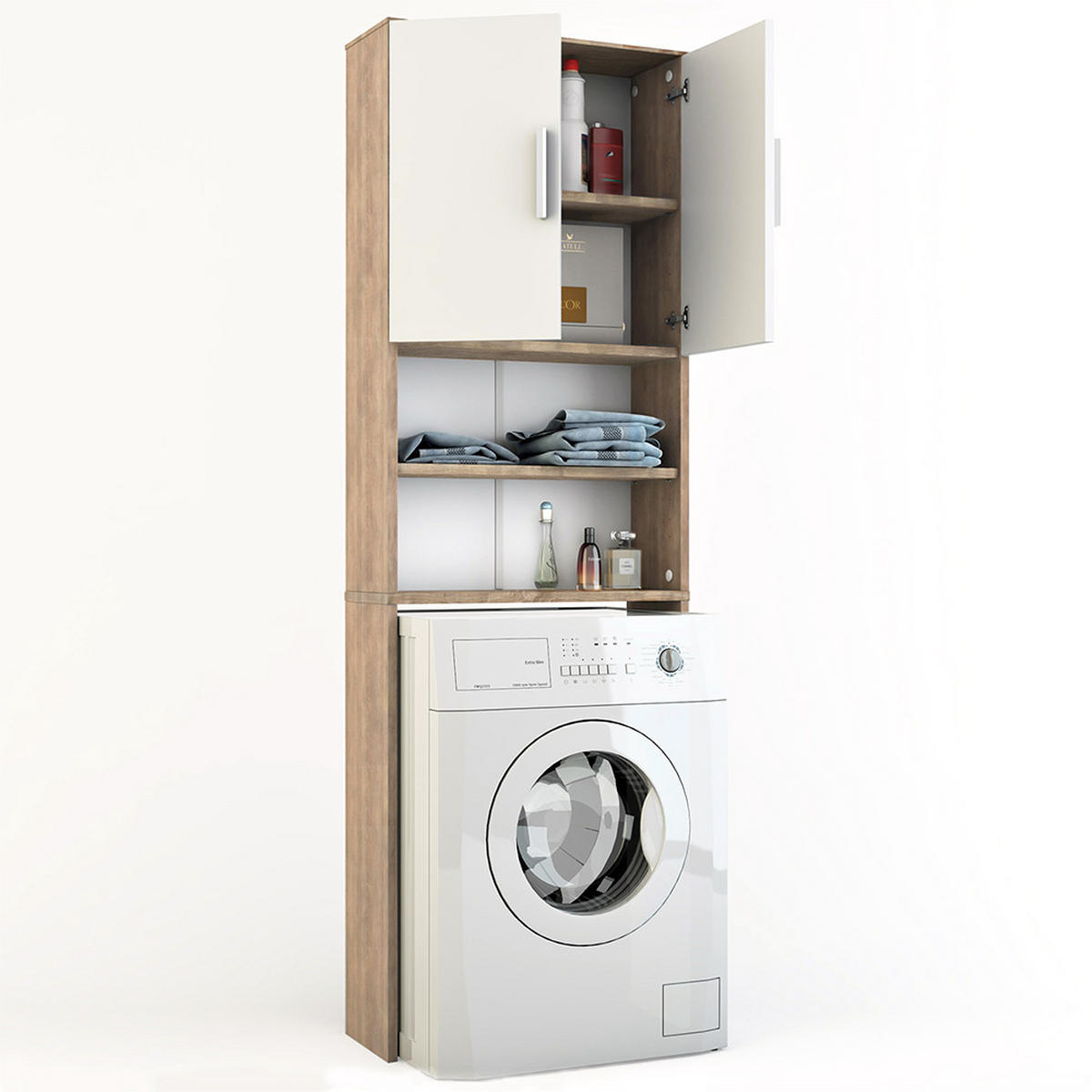 WASCHMASCHINENSCHRANK Weiß/Sonoma 64 x 190 cm - Weiß/Sonoma Eiche, Holzwerkstoff (64/190/26cm) - Vicco