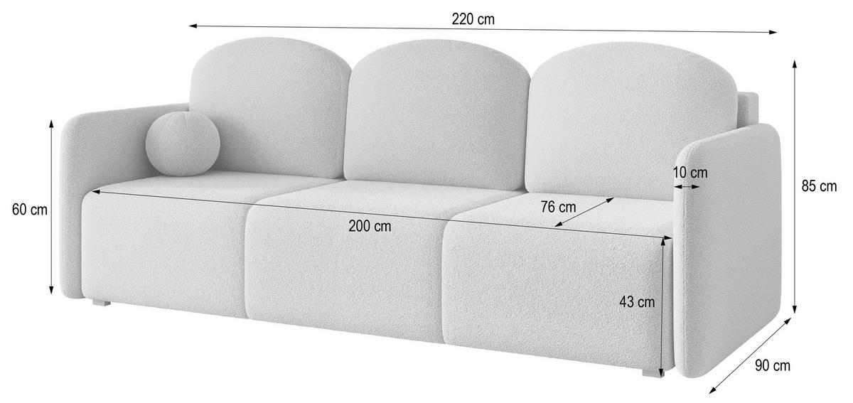 BETTSOFA SUVI III Q Grün Bucle-Stoff mit Schlaffunktion - Grün, Textil (220/85/90cm) - MASSENO