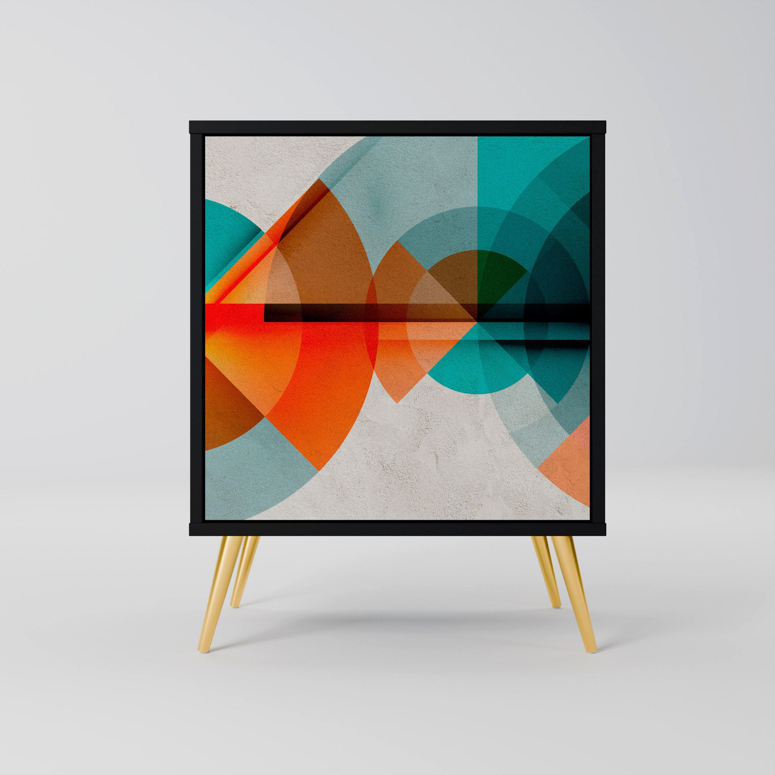 SIDEBOARD CIRCULAR RHAPSODY, Schwarz, 57,5x42x75,5 cm, Goldfarbene Metallfüße - Goldfarben/Multicolor, Holzwerkstoff/Metall (57.5/75.5/42cm) - SpaceRebels