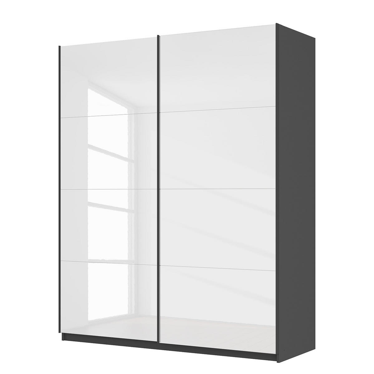 SCHWEBETÜRENSCHRANK - Weiß Hochglanz/Grau, Holzwerkstoff (181/222/68cm) - home24