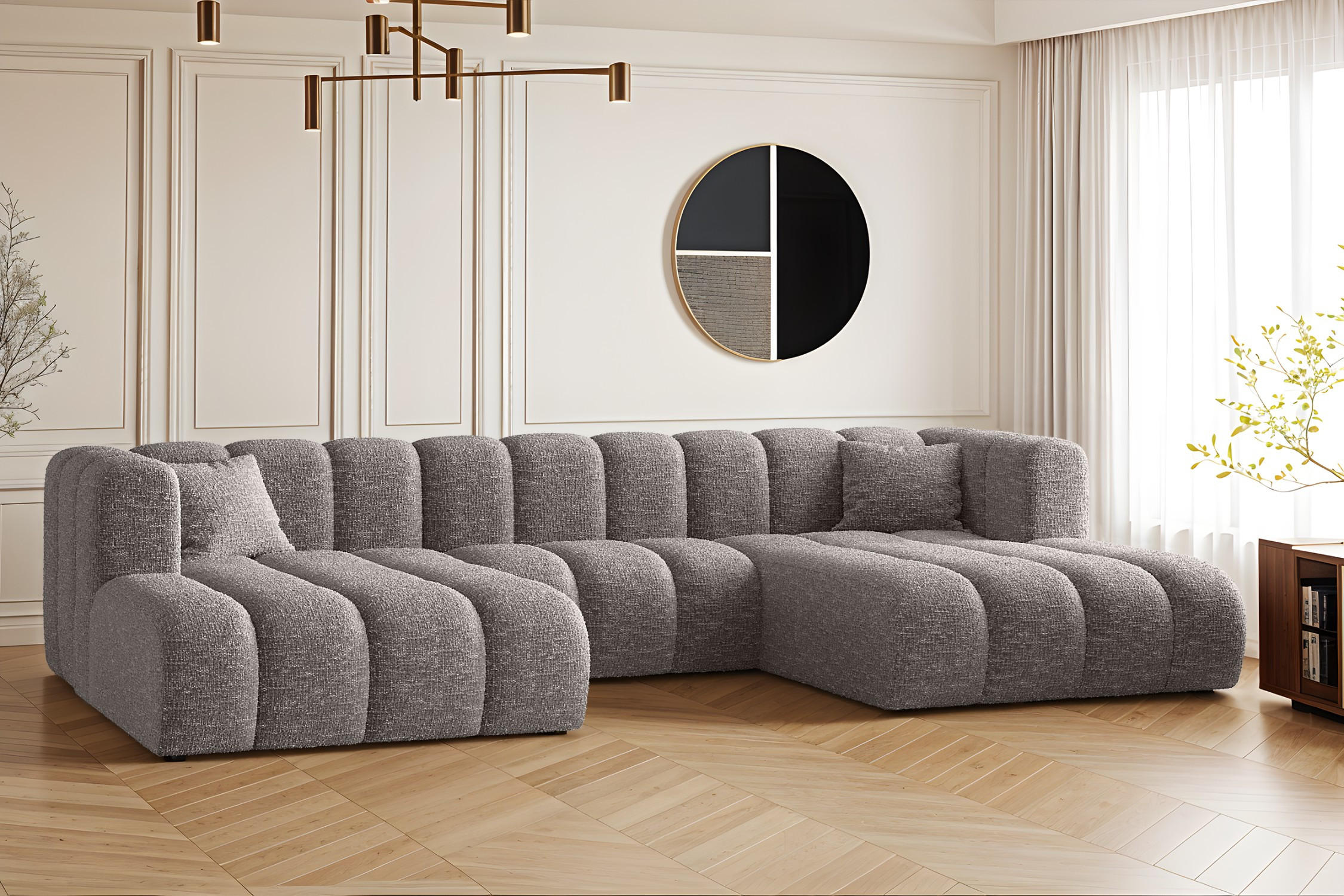 ECKSOFA U-form Grand modular stoff Haga Grau - Grau, Holz (317/179cm) - Kaiser Möbel
