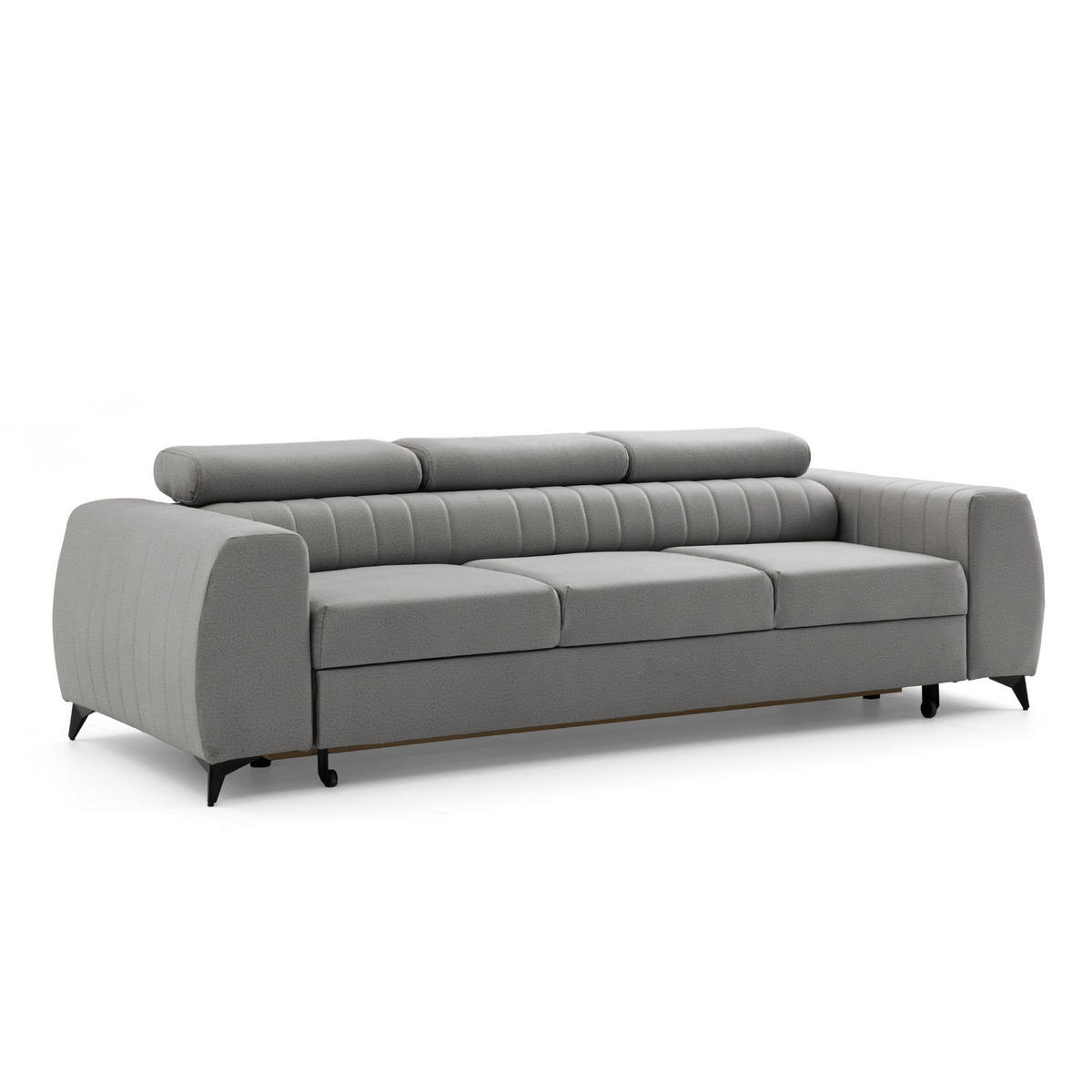 3-SITZER Sofa PIERO mit Schlaffunktion 125x195 Velours Hellgrau - Hellgrau/Schwarz, Holz/Textil (260/90/100cm) - Muffo