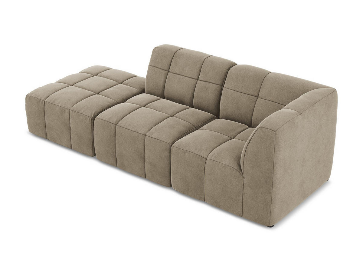 ECKSOFA Links Samt Stoff Beige - Beige/Schwarz, Holzwerkstoff/Kunststoff (240/90cm) - Makamii