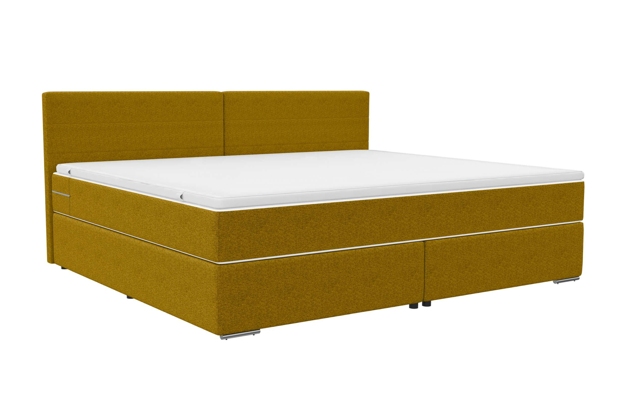 FAMILIENBETT BOXSPRINGBETT Webstoff Gelb 260/200 cm - Chromfarben/Gelb, Kunststoff/Textil (260/200cm) - 99rooms
