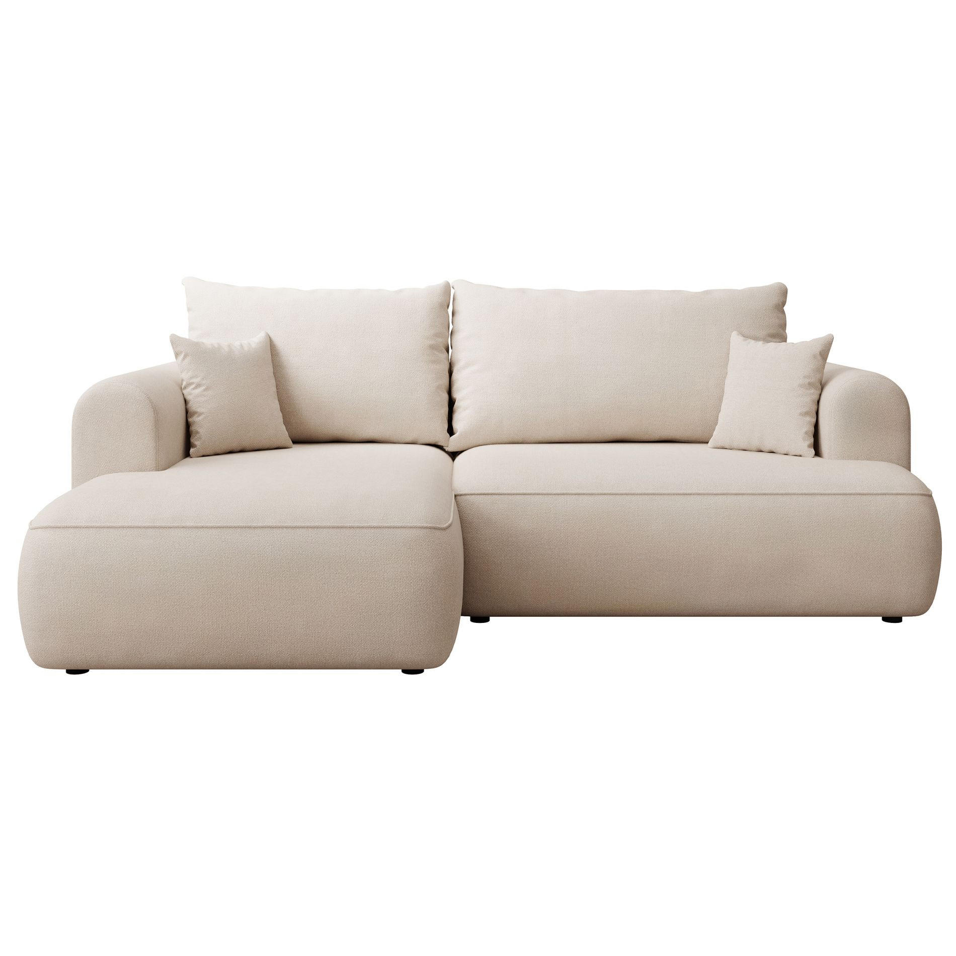 ECKSCHLAFSOFA Ovo Mini Creme Easy-Clean-Chenille-Bezug - Creme/Schwarz, Kunststoff/Textil (238/156cm) - Selsey