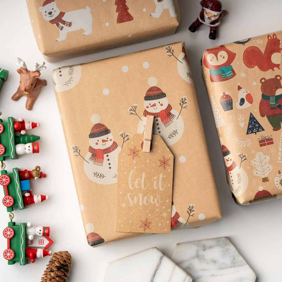 GESCHENKPAPIER 6-teiliges Set Weihnachtsmotive 44,5 x 76 cm - Multicolor, Papier (4/3/44cm)
