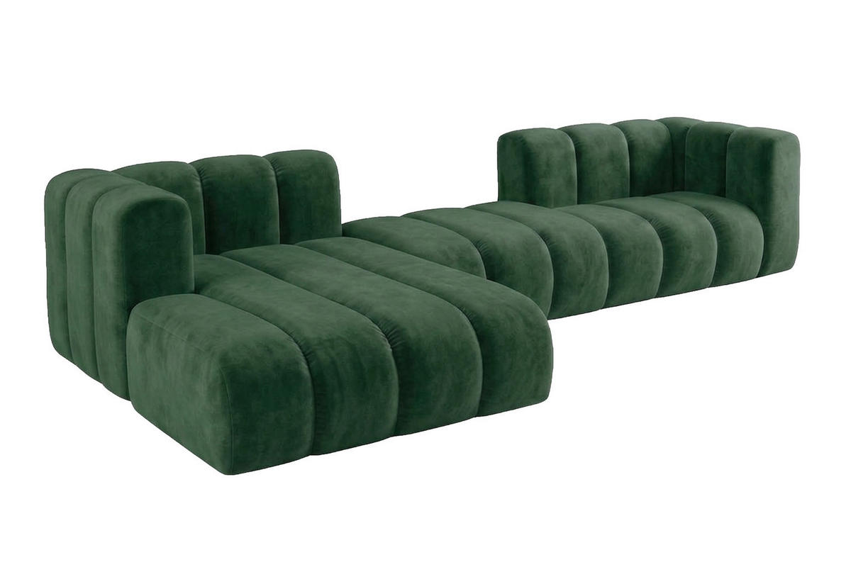 ECKSOFA Modulares In L-Form, Velvet-Stoff Riviera, Grün, Links, GRAND 319 cm - Grün, Holz (319/175cm) - Kaiser Möbel