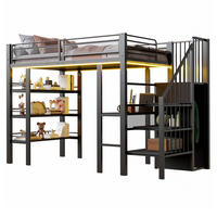 HOCHBETT 90/200 cm aus Metall mit Schreibtisch, Regal und LED-Beleuchtung Schwarz - Schwarz, Metall (90/200cm) - Modenvie