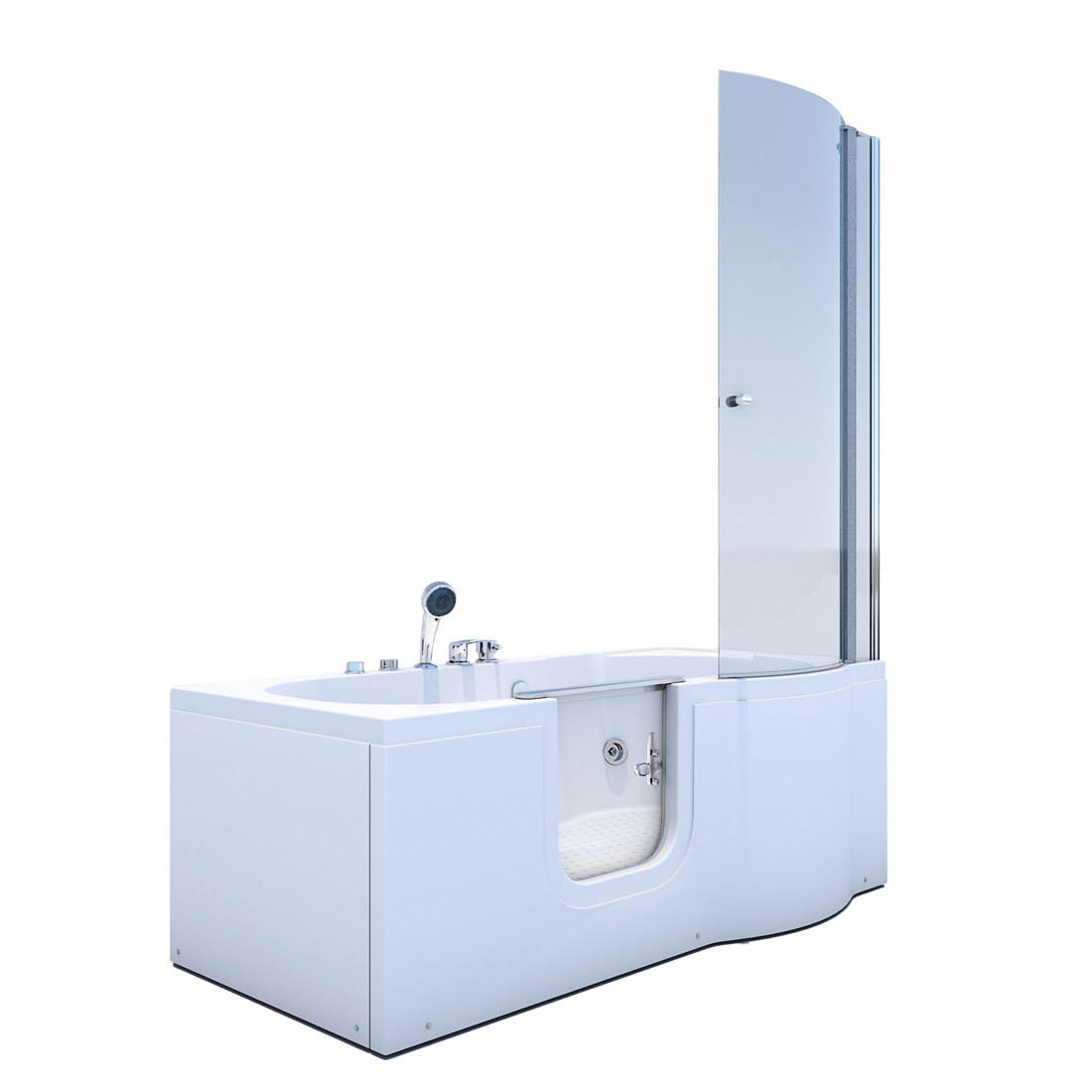 SENIORENDUSCHE Whirlpool mit Tür S12D-EH-WP-L 170x85cm - Weiß, Glas/Kunststoff (85/200/170cm) - AcquaVapore by Sandra Jentho