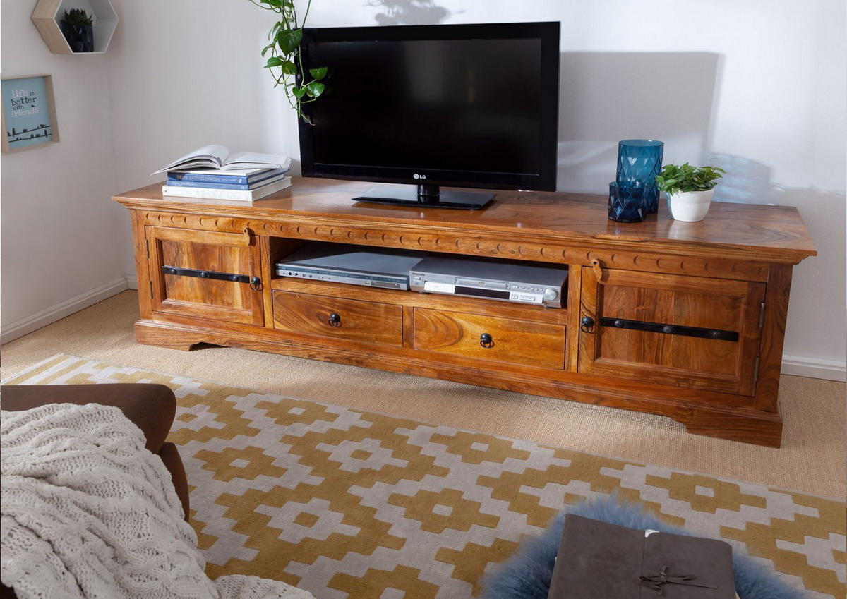 TV-BOARD Akazie 200x45x55 honig lackiert OXFORD #0326 - Braun, Holz (200/55/45cm) - Massivmoebel24