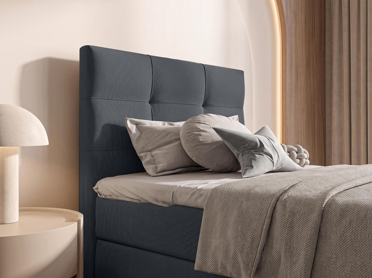 BOXBETT DEFNE 100x200 cm mit Fußteil und Matratze - Dunkelgrau + TOPPER - Dunkelgrau/Schwarz, Holz/Holzwerkstoff (100/200cm) - AX Living