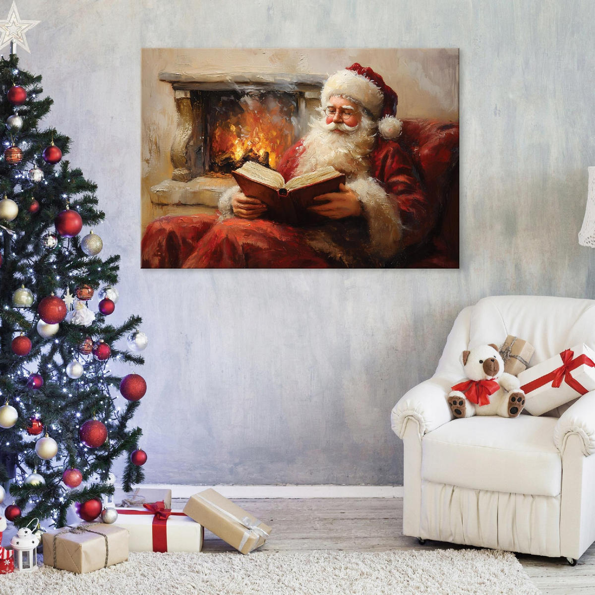 LEINWANDBILD Weihnachtsmann Festlich Braun 120x80 cm - Multicolor, Holzwerkstoff (120/80cm) - Wallarena