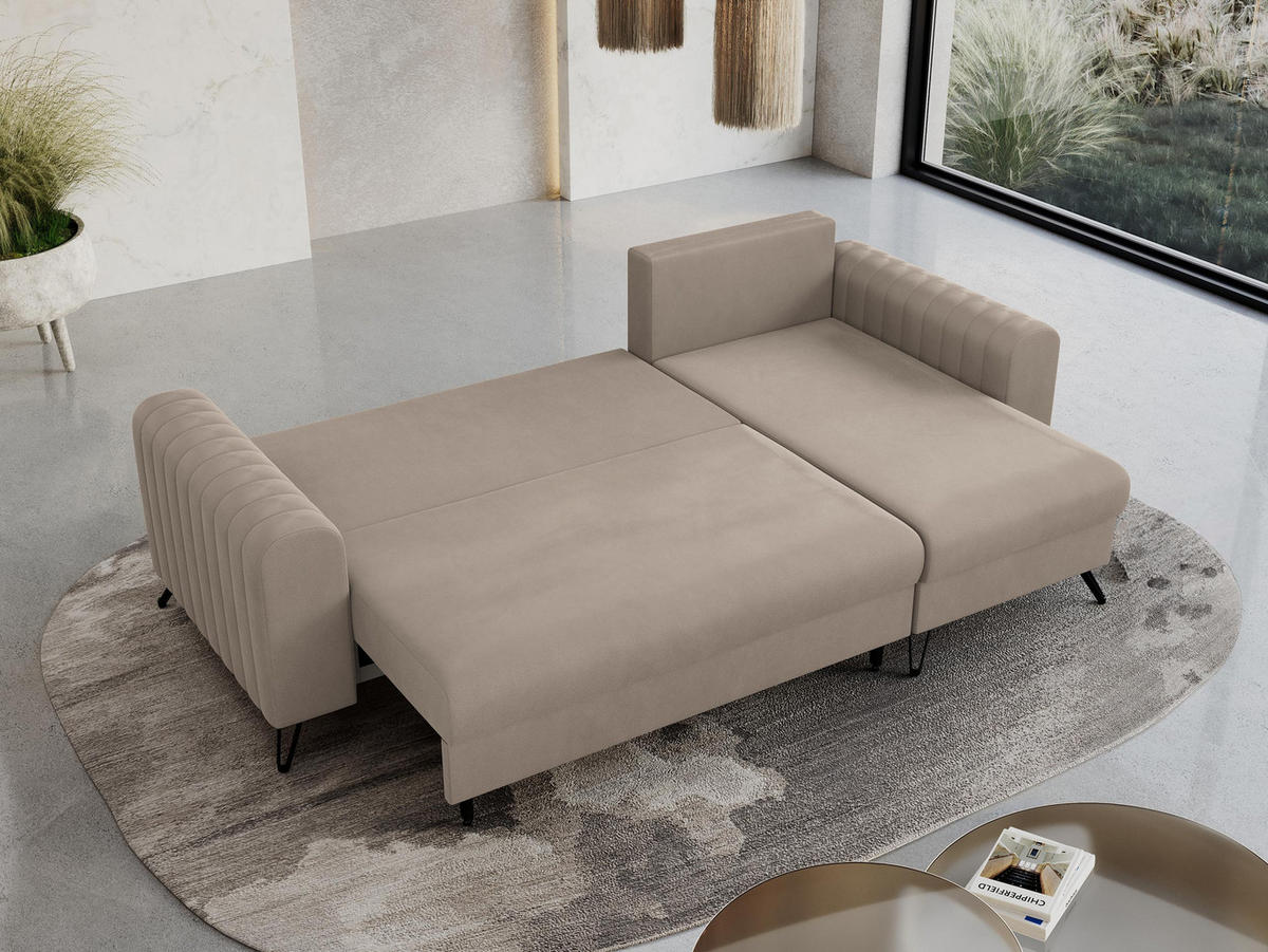 ECKSOFA Axel Samt Beige - Beige/Schwarz, Textil/Metall (242/140cm) - MKS