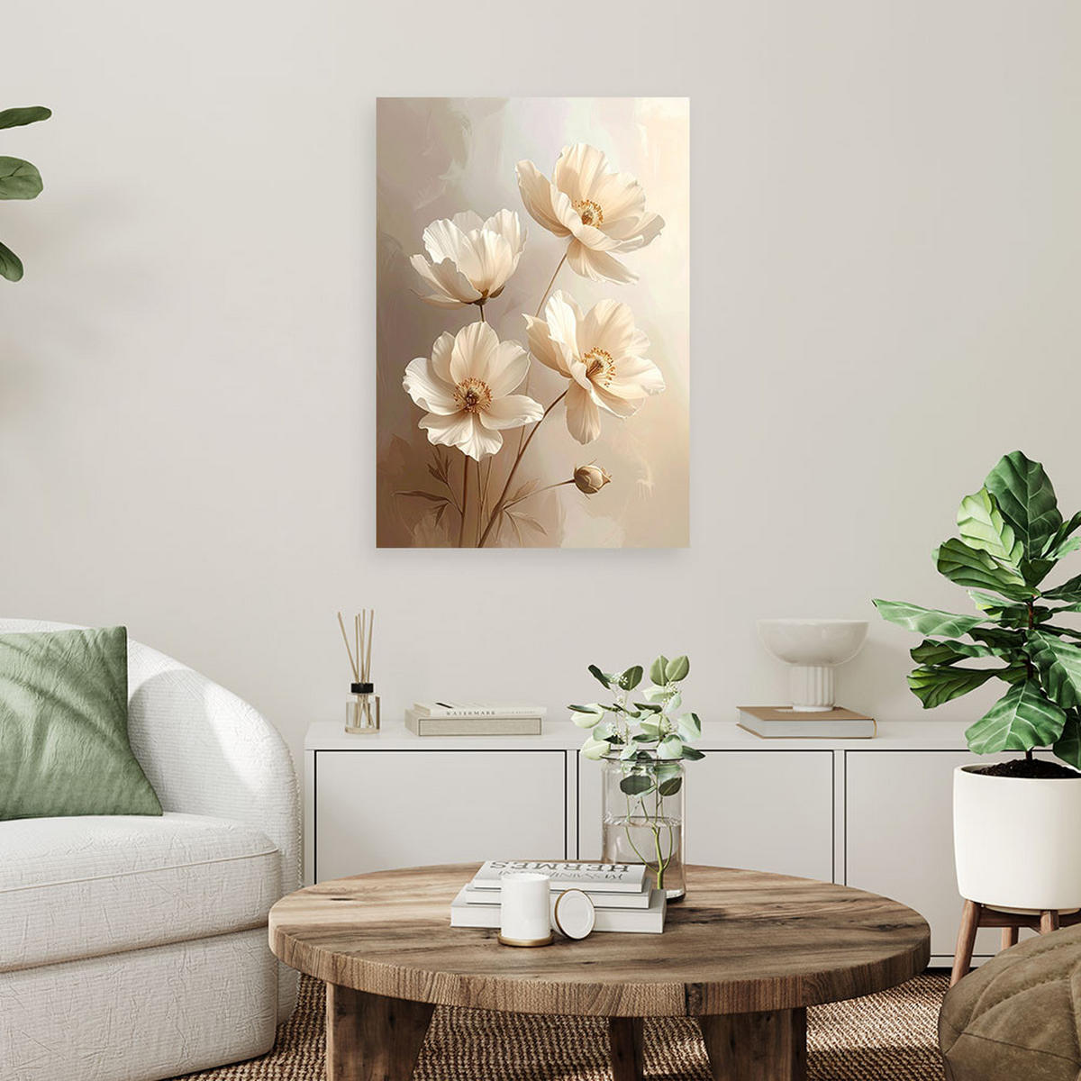LEINWANDBILD, Zarte beige botanische Blumen - Beige, Textil (60/90cm) - Feeby