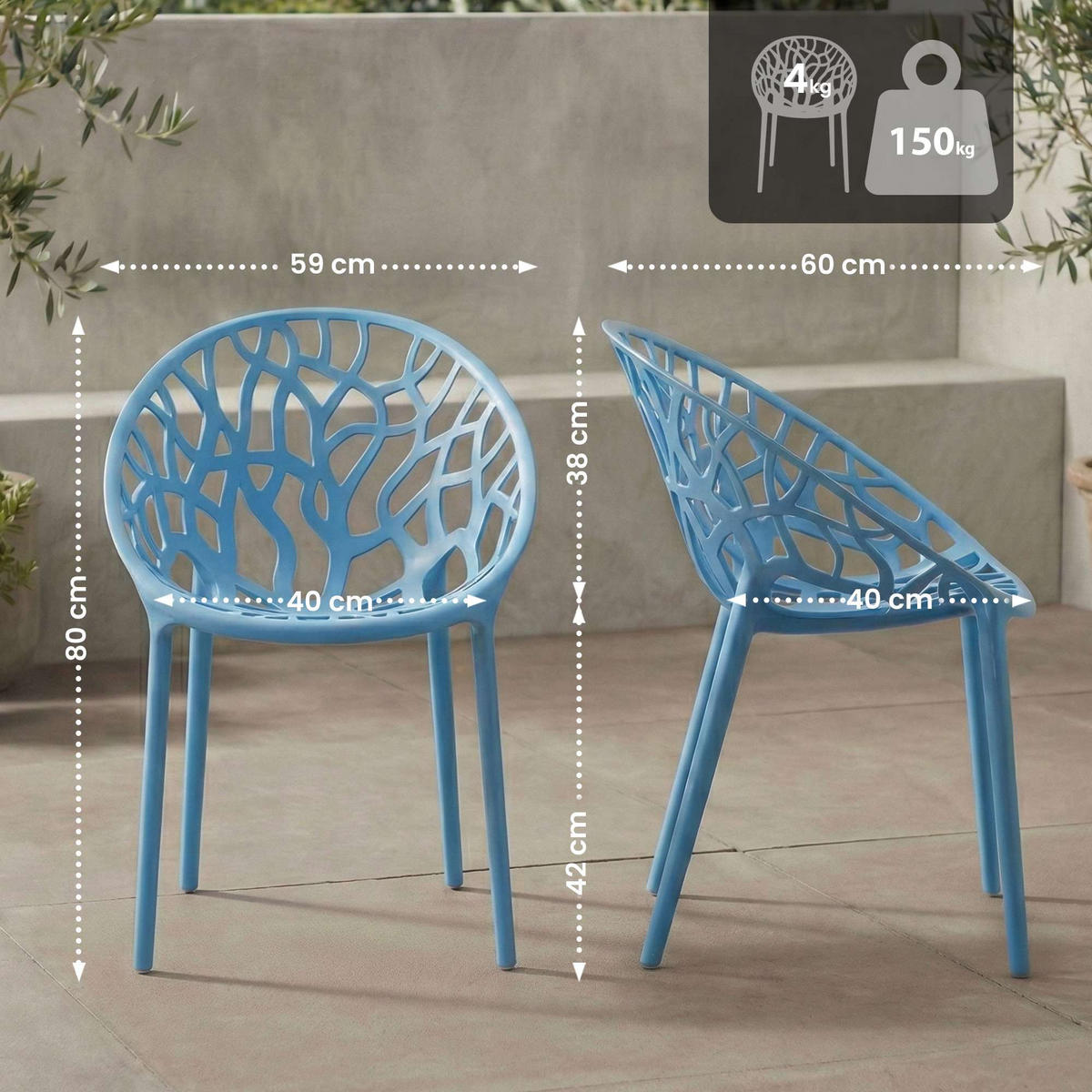 GARTENSTUHL Kunststoff Blau - Blau, Kunststoff (59/80/60cm) - CLP