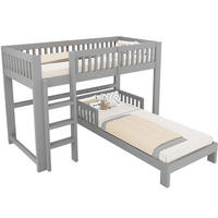 KINDERBETT-SET aus Kiefernholz 90x200 cm Grau, modular als Hoch- und Einzelbett - Grau, Holz (90/200cm) - Modfu