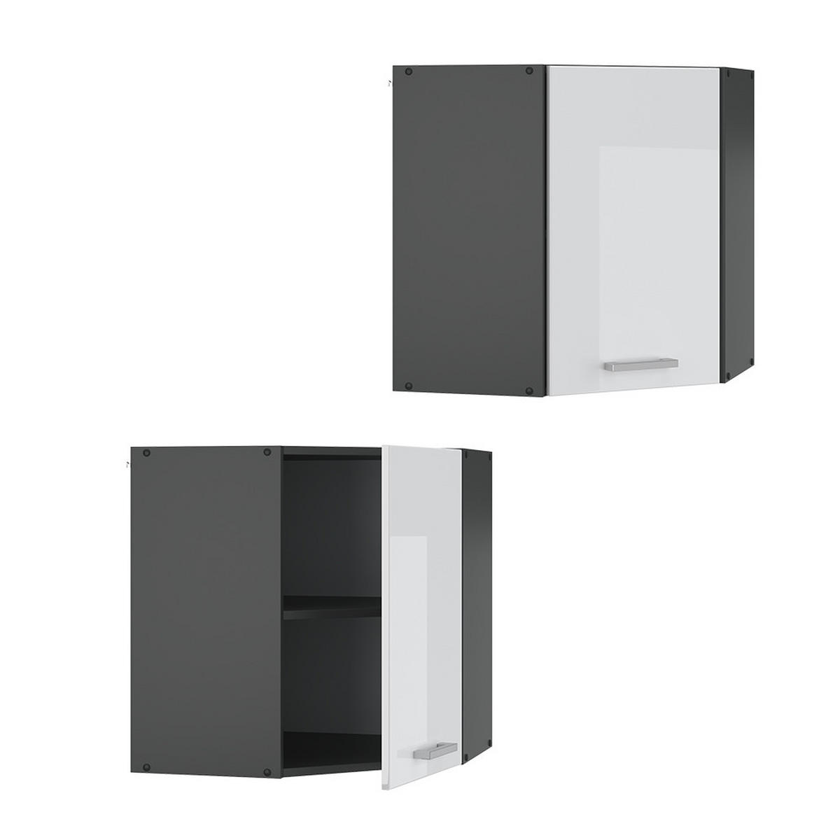 ECKHÄNGESCHRANK R-Line Weiß Hochglanz 57 cm - Weiß Hochglanz/Anthrazit, Holzwerkstoff (57/60/34.1cm) - Vicco