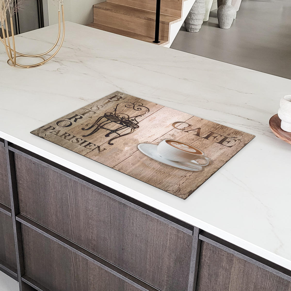HERDABDECKPLATTE Bistro Parisien - Café - Kaffee - Jahrgang 80x52 cm - Cappuccino, Kunststoff (80.2/0.2/52.2cm) - MuchoWow