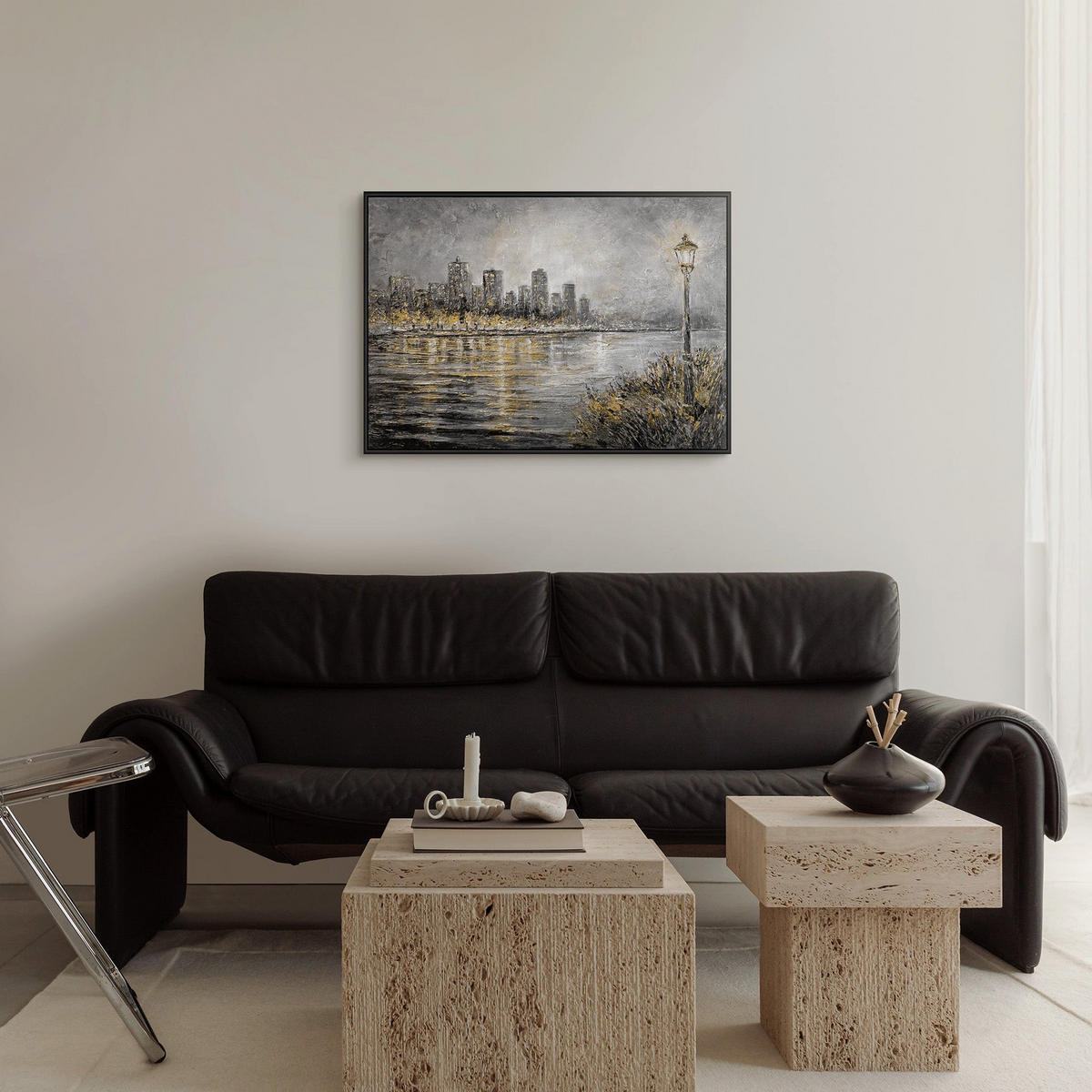 GEMÄLDE Abendliche Küste Schattenfugenrahmen Schwarz 70x50 cm - Schwarz, Holz (70/50cm) - YS-art gallery