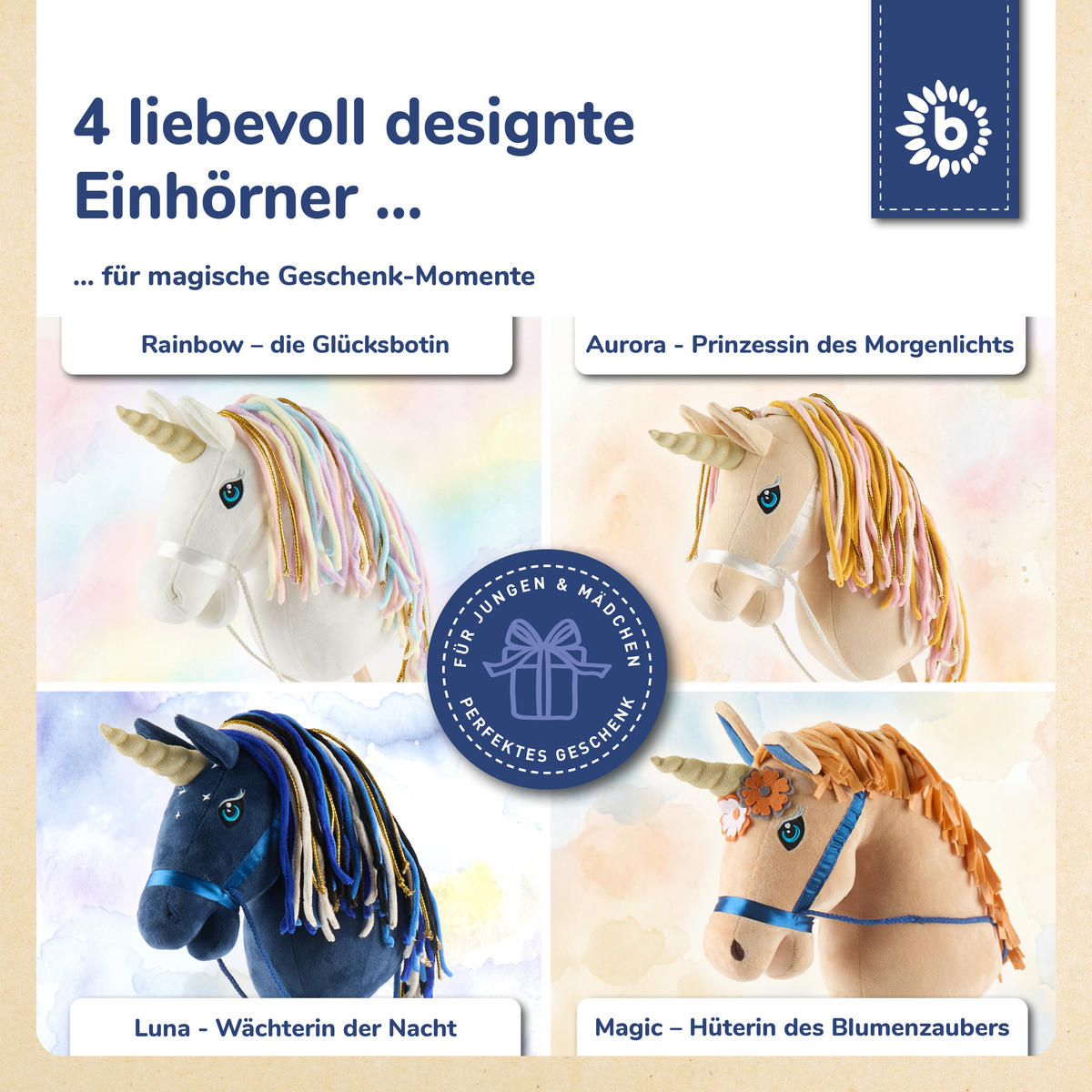 STECKENPFERD Einhorn Luna aus Holz - Blau, Textil (33/92cm) - Bieco Spielwaren