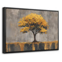 LEINWAND Bilder mit Rahmen - Baum - Blätter - Gold - Abstrakt - 30x20 - Grau, Textil (30/20cm) - MuchoWow