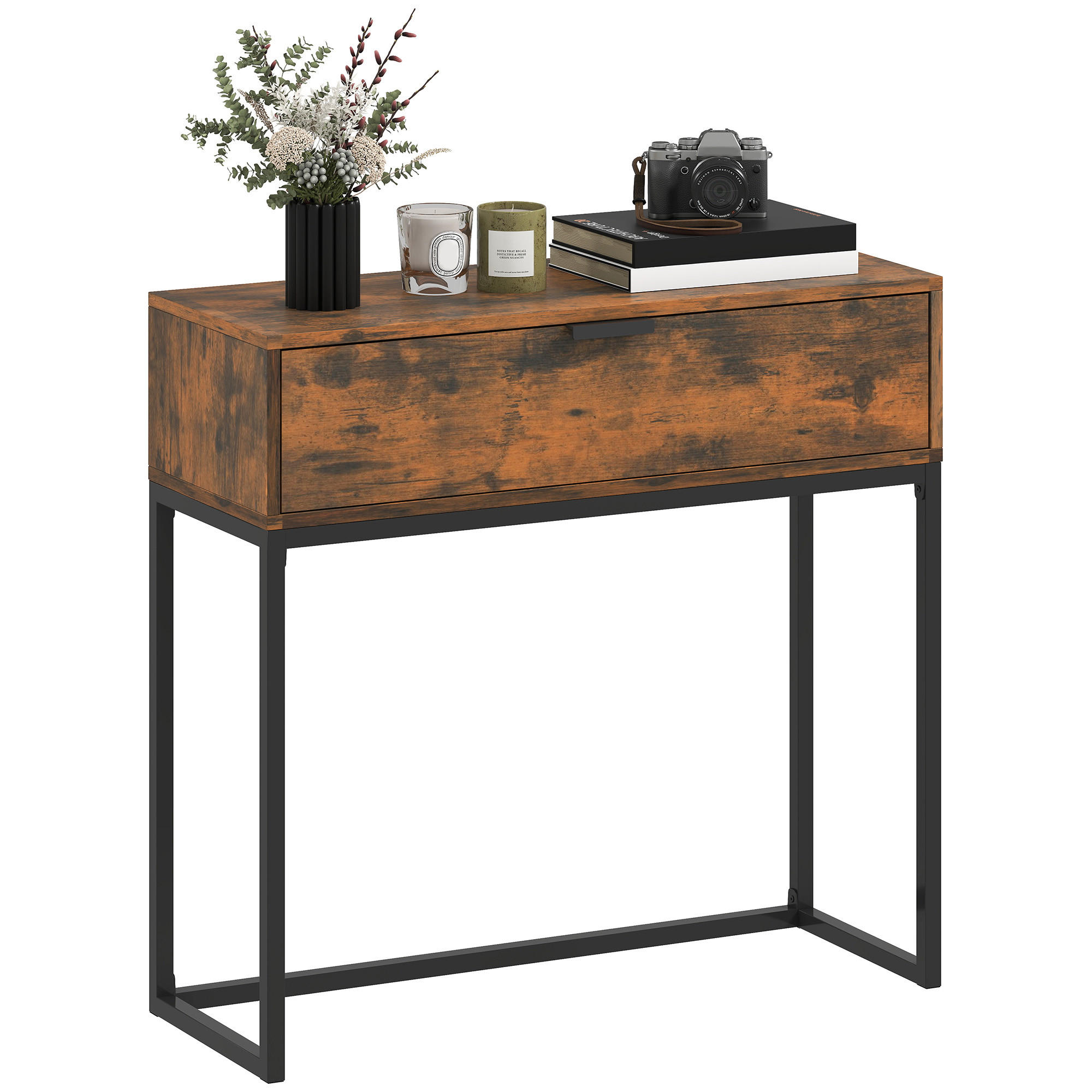 KONSOLENTISCH Flurtisch mit Schublade, Industrie-Design, Flur Wohnzimmer, 80x30x76 cm, Schwarz - Wildeiche, Holzwerkstoff (80/76/30cm)