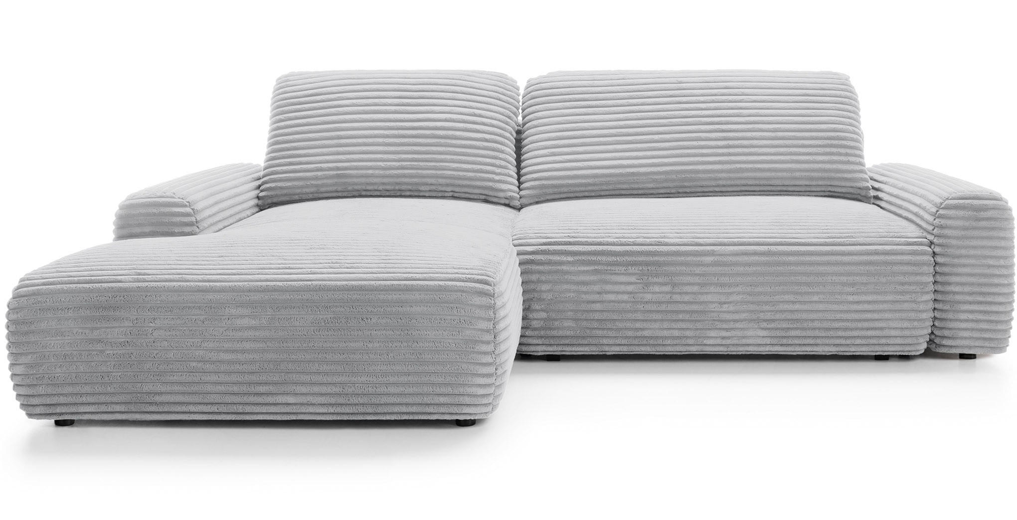 ECKSOFA 260 cm Cantara mit Cordstoff, Bettkasten, Links, Grau - Grau, Holz (264/162cm) - Emporius
