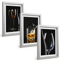 BILDER SET 3er Set - 20x30 cm Silberner Rahmen - Weingläser und Whiskygläser auf schwarzem Hintergrund - Silberfarben, Kunststoff (20/30cm) - TULUP