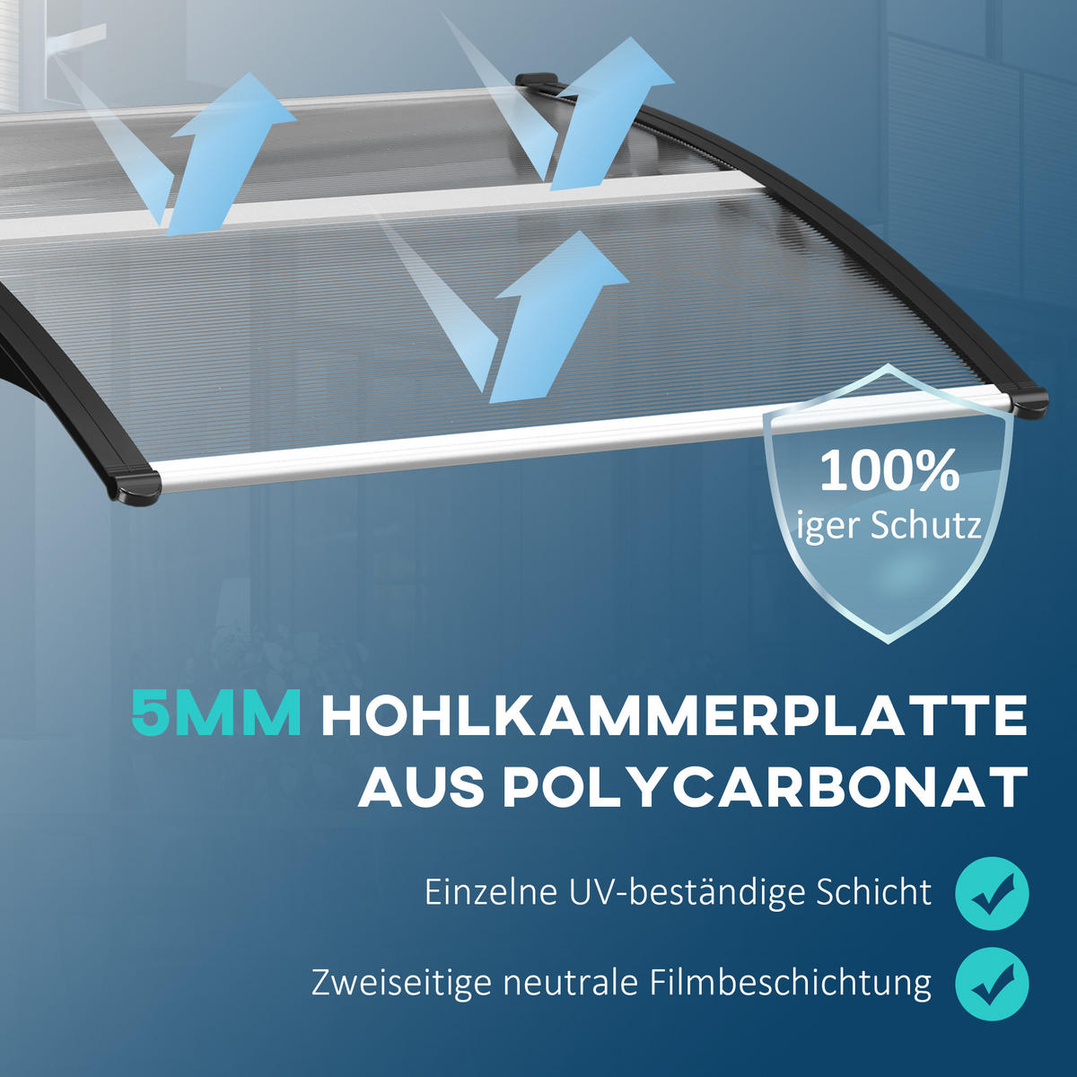 PULTVORDACH, Vordach, Alu, Schwarz - Schwarz, Kunststoff (96.5/27/103cm) - Outsunny