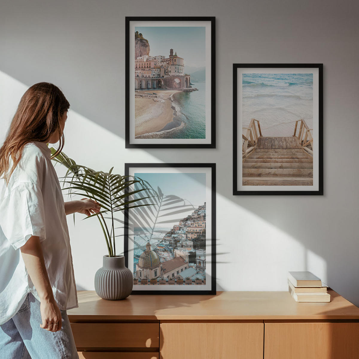 WANDBILDER 3er-Set - 40x60 cm Schwarzer Rahmen - Sommerliche Strandansichten in Pastellfarben - Schwarz, Kunststoff (40/60cm) - ArtPrintCave