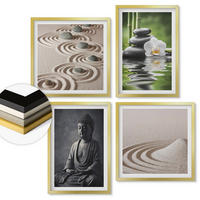 WANDBILDER 4er Set - 50x50 cm & 40x60 cm Goldrahmen - Ein entspannter Buddha am Strand - Goldfarben, Kunststoff (50/50cm) - ArtPrintCave