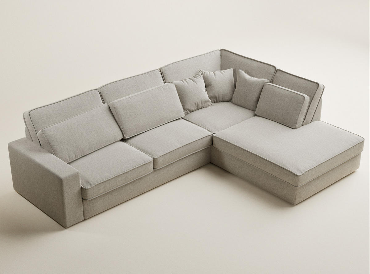 ECKSOFA Kirou Beige Webstoff - Rechts Seite - Beige/Schwarz, Holz/Holzwerkstoff (225/311cm) - Maison de Reve