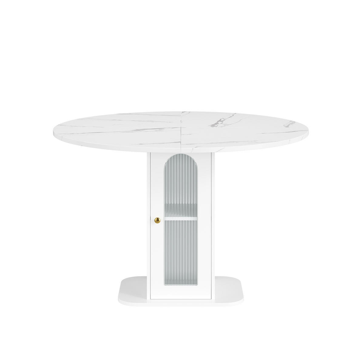 ESSTISCH in Weiß mit Marmoroptik und Stauraum für Esszimmer, B80/T80/H75 cm - Weiß, Holzwerkstoff/Metall (80/80/75cm) - STILVORA