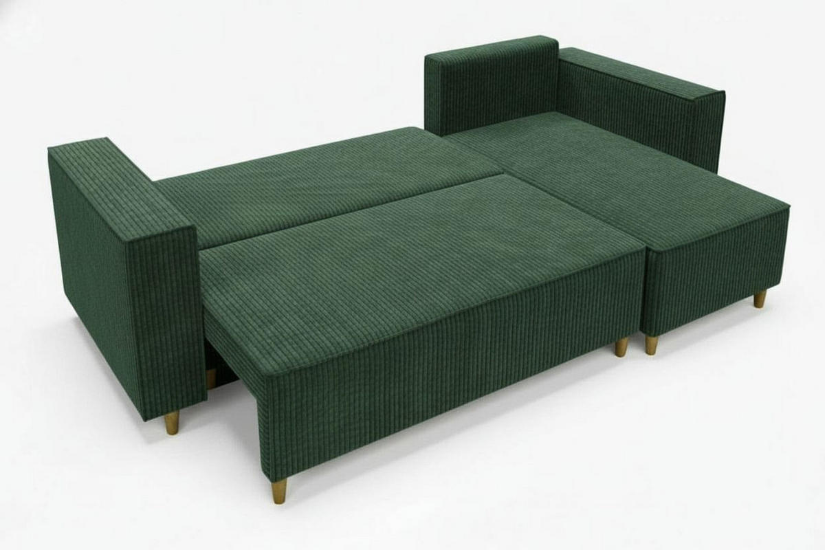 ECKSOFA RIO mit Schlaffunktion und Bettkasten, Farbe: Grün, Cordstoff, Ottomane Universal - Grün, Textil (249/142cm) - Marpur