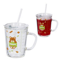 GLAS Transparent 2-pack barn med björnmotiv 400 ml - Transparent, Glas/Plast (0.4L) - Relaxdays