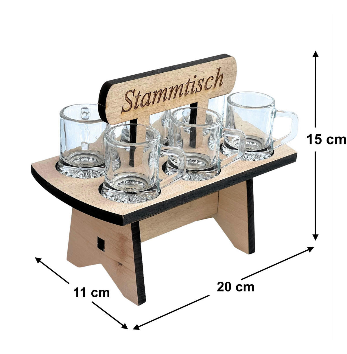 SCHNAPSBRETT mit Gravur und 6 Gläsern Holz Natur 20 cm - Braun, Holz (20/4.5/11cm) - DanDiBo