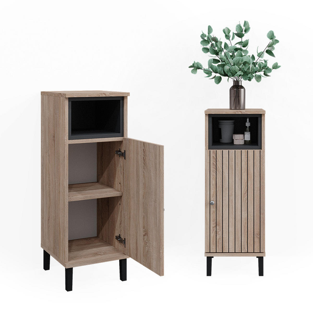 MIDISCHRANK Aquis Sonoma 30 x 86.8 cm mit Tür und offenem Fach - Braun/Sonoma Eiche, Holzwerkstoff (30/81.8/30cm) - Vicco