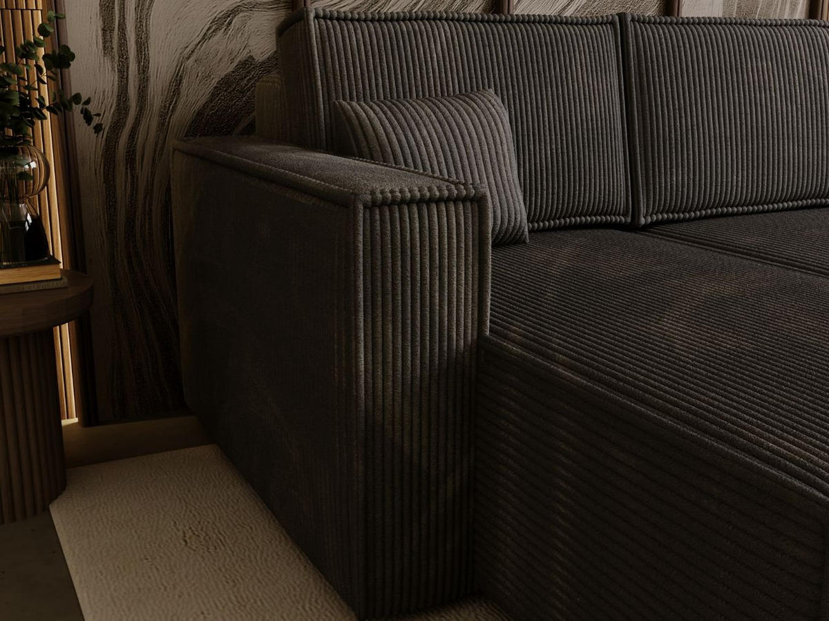 ECKSOFA Prato L Dunkelgrau - Dunkelgrau/Schwarz, Holz/Textil (253/145cm) - Graingold