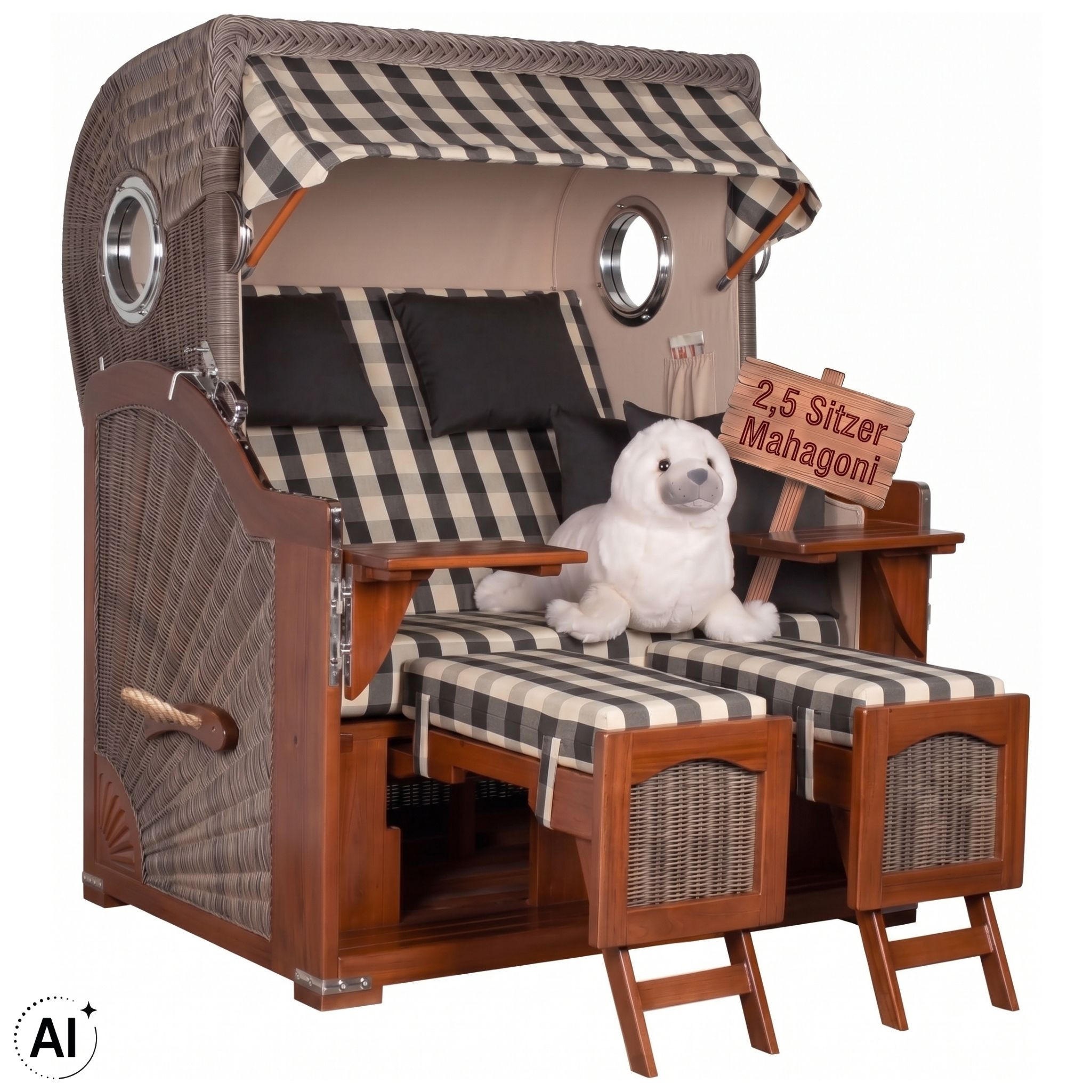 STRANDKORB XXL Düne Grande 2,5 Sitzer - Beige/Braun, Metall (142/170/95cm) - Mr. Deko