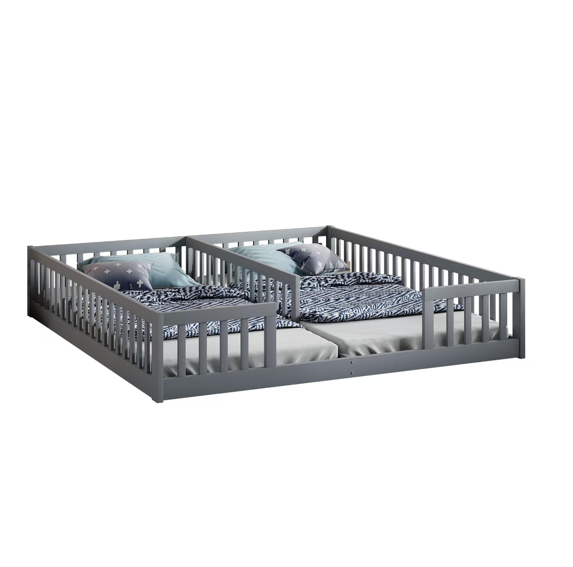 KINDERBETT 90/200 cm Grau aus Kiefernholz und MDF mit Sicherheitsgitter und Lattenrost - Grau, Holz (90/200cm) - OKMYHOME