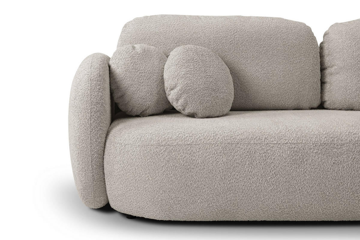 BETTSOFA AMICO Grau Bucle-Stoff mit Schlaffunktion - Grau, Holz (238/86.5/101cm) - MASSENO