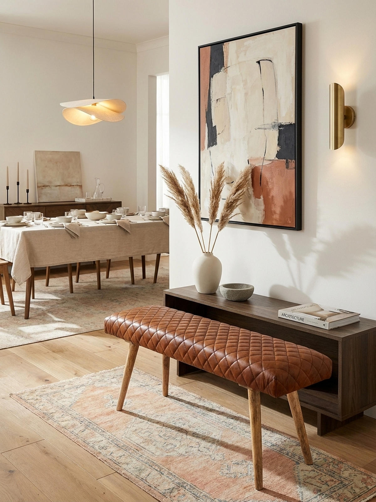 SITZBANK – Echtleder/Holz, Springbock-Stil - Braun, Mangoholz/Leder (115/53/38cm) - KADIMA DESIGN