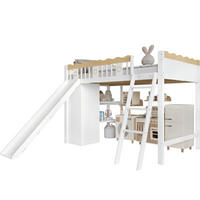 HOCHBETT 90/200 cm Weiß/Natur mit Rutsche und Schrank - Weiß, Holz (90/200cm) - Flora Grace