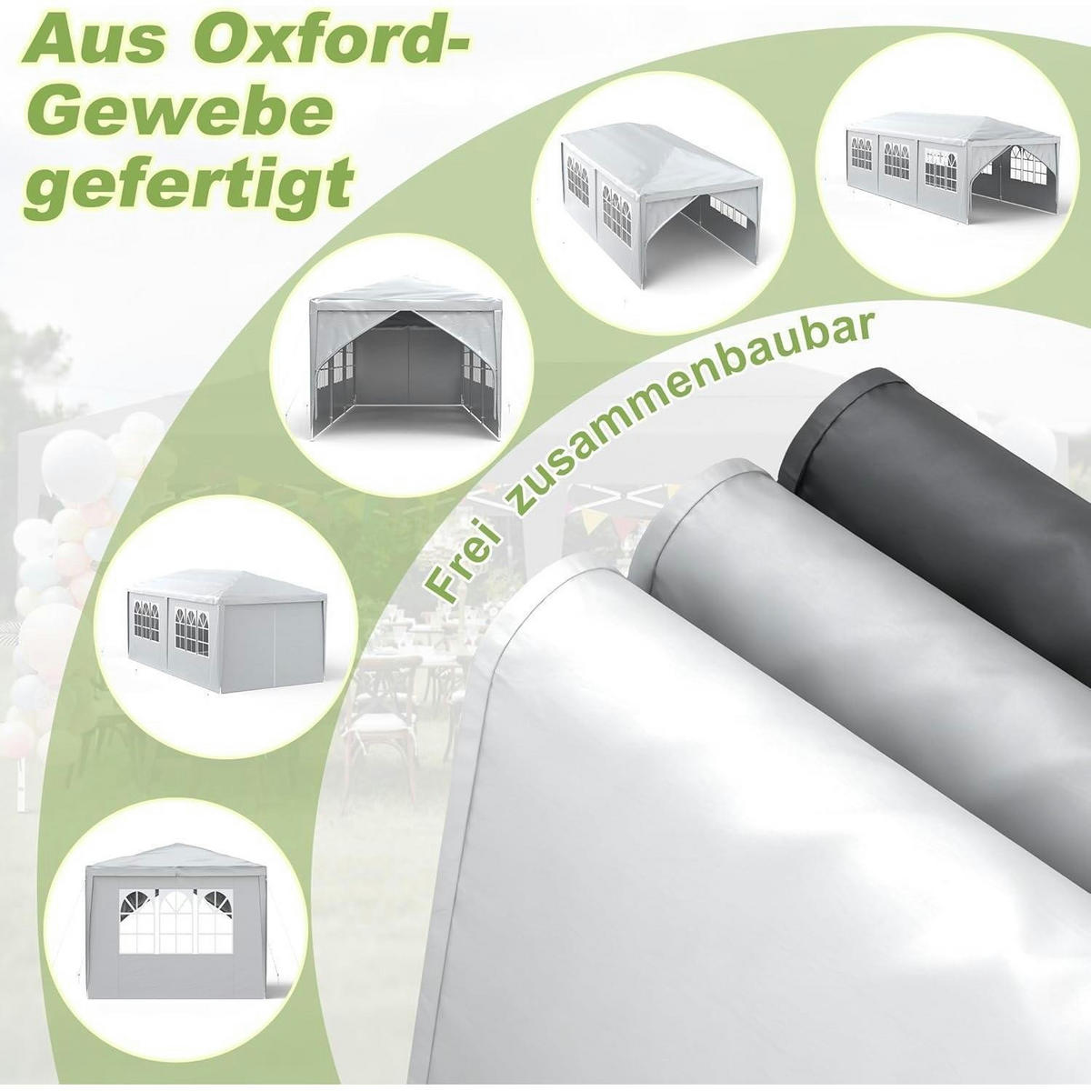 GARTENPAVILLON 3x6 m Grau mit Seitenteilen und Fenstern - Grau, Textil (250/300/600cm)