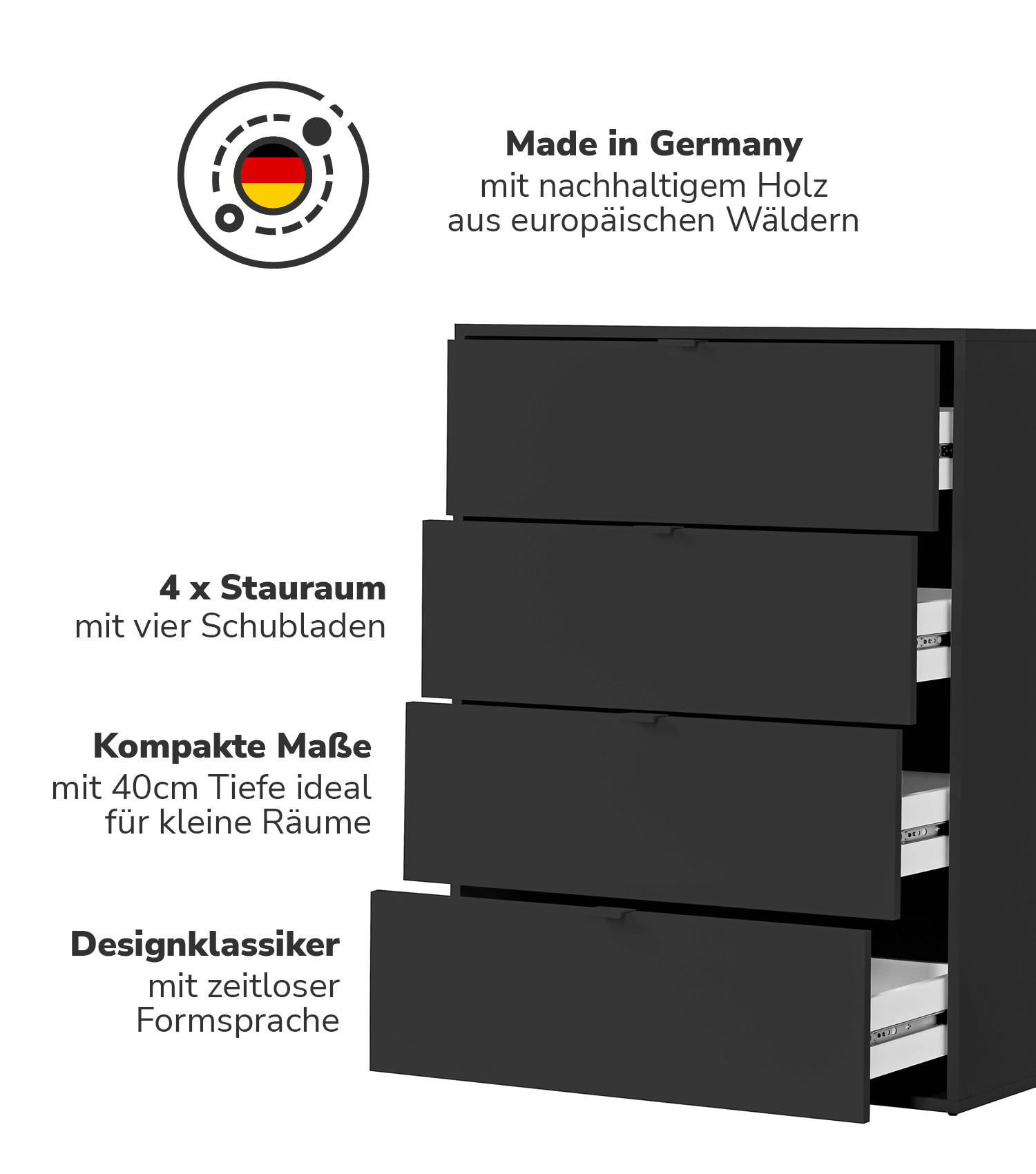 KOMMODE Die Stilvolle - Anthrazit, Holzwerkstoff (80/95/40cm) - Mokebo