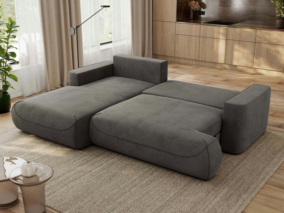ECKSOFA OVO L Dunkelgrau Velvet - Links Seite - Dunkelgrau/Schwarz, Kunststoff/Textil (271/195cm) - MKS