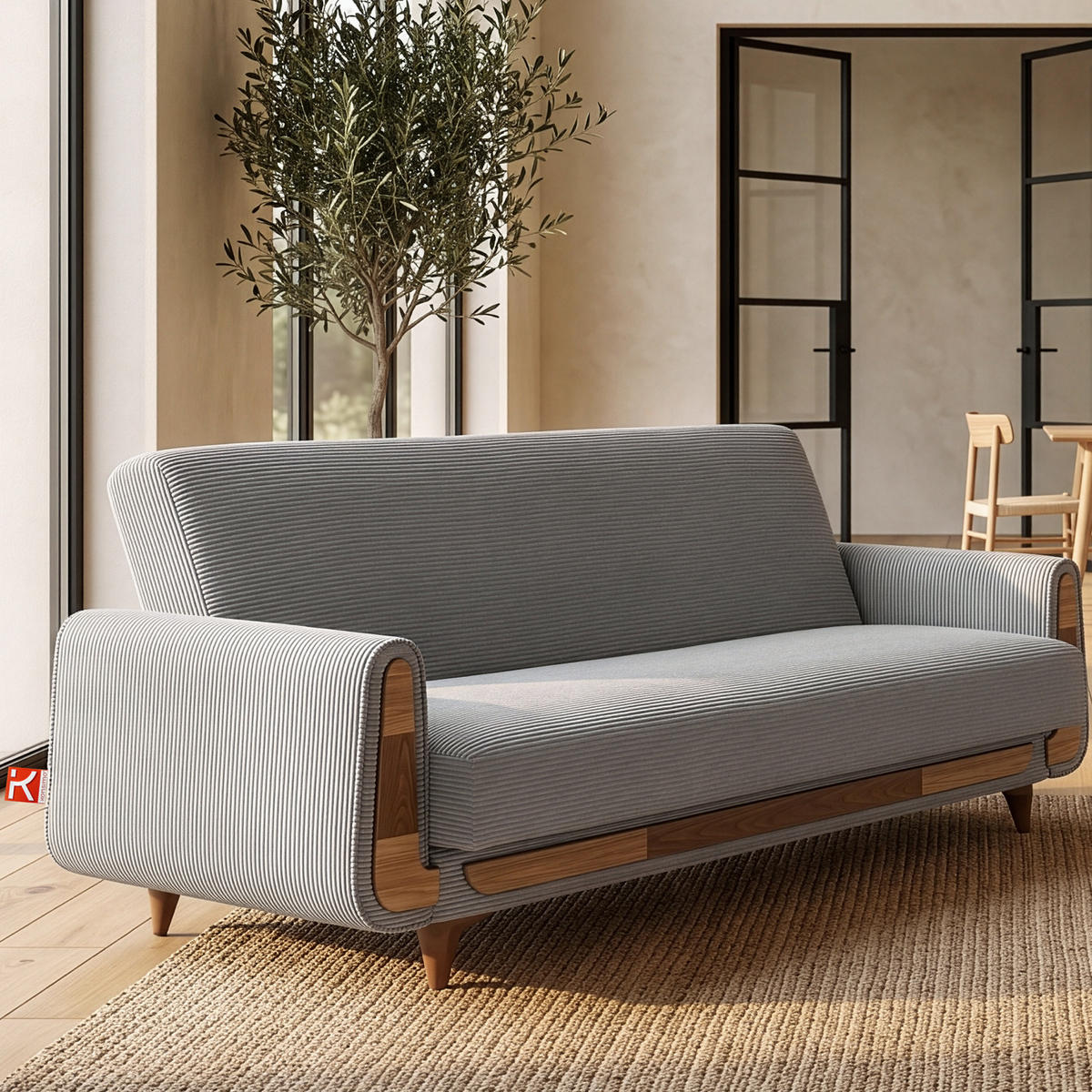 3-SITZER-SCHLAFSOFA GUSTAVO II mit Armlehnen, Hellgrau - Hellgrau, Holz/Holzwerkstoff (230/98/98cm) - KONSIMO®