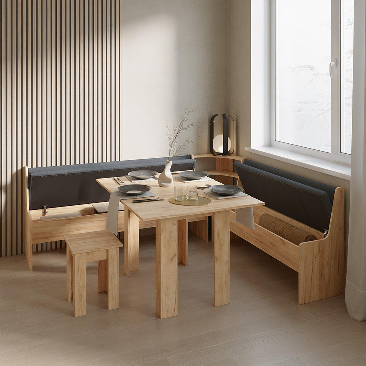 ECKBANKGRUPPE Tiberio Goldkraft Eiche 210 x 180 cm mit Tisch - Honigeiche, Holzwerkstoff (210/80/180cm) - Livinity®
