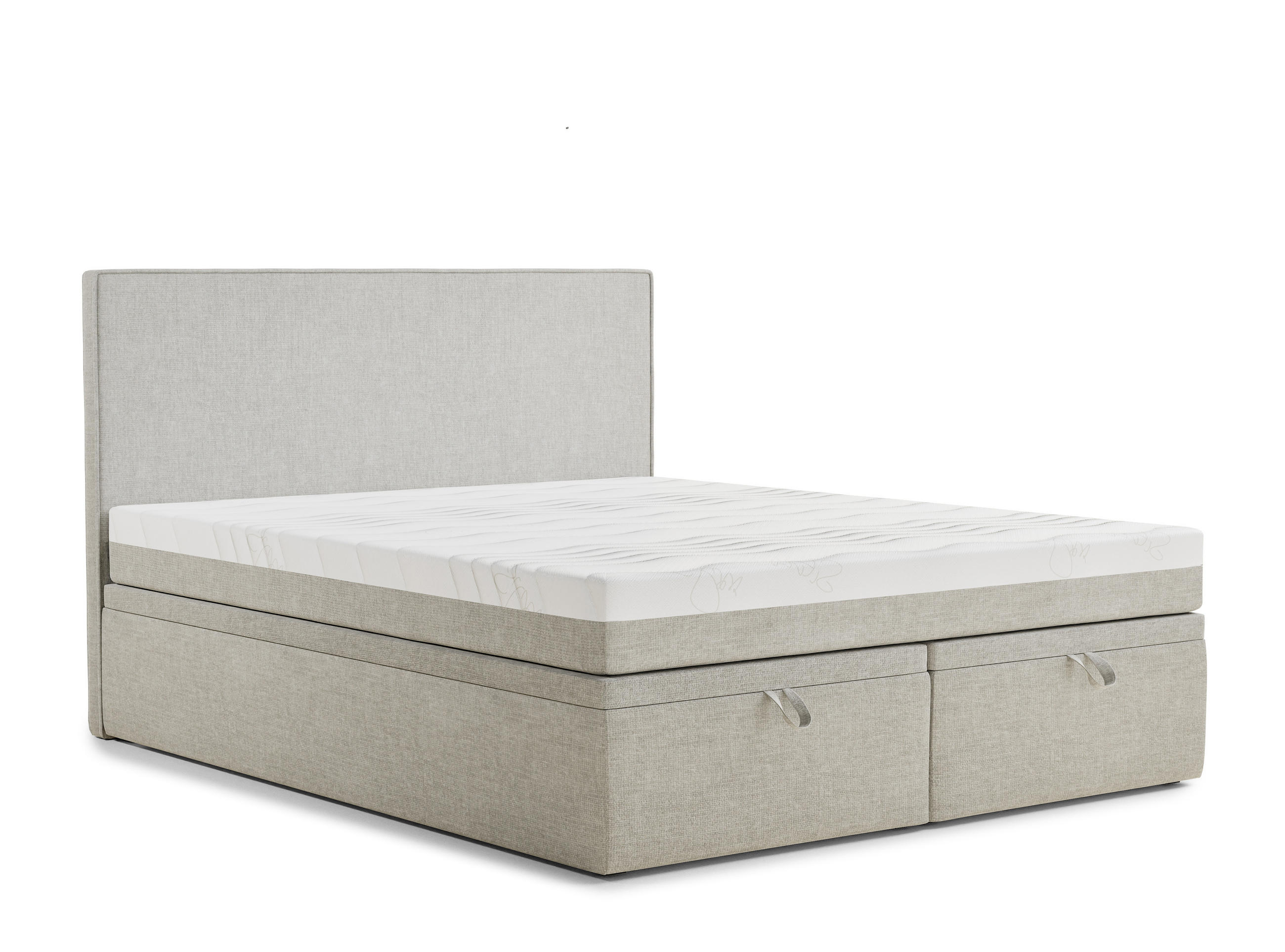BOXBETT 180/200 cm Tegal, in Hellgrau, Matratze, gepolstertes Kopfteil, Bettkasten, H3 = fest - Hellgrau/Schwarz, Holz/Holzwerkstoff (180/200cm) - Maison de Reve