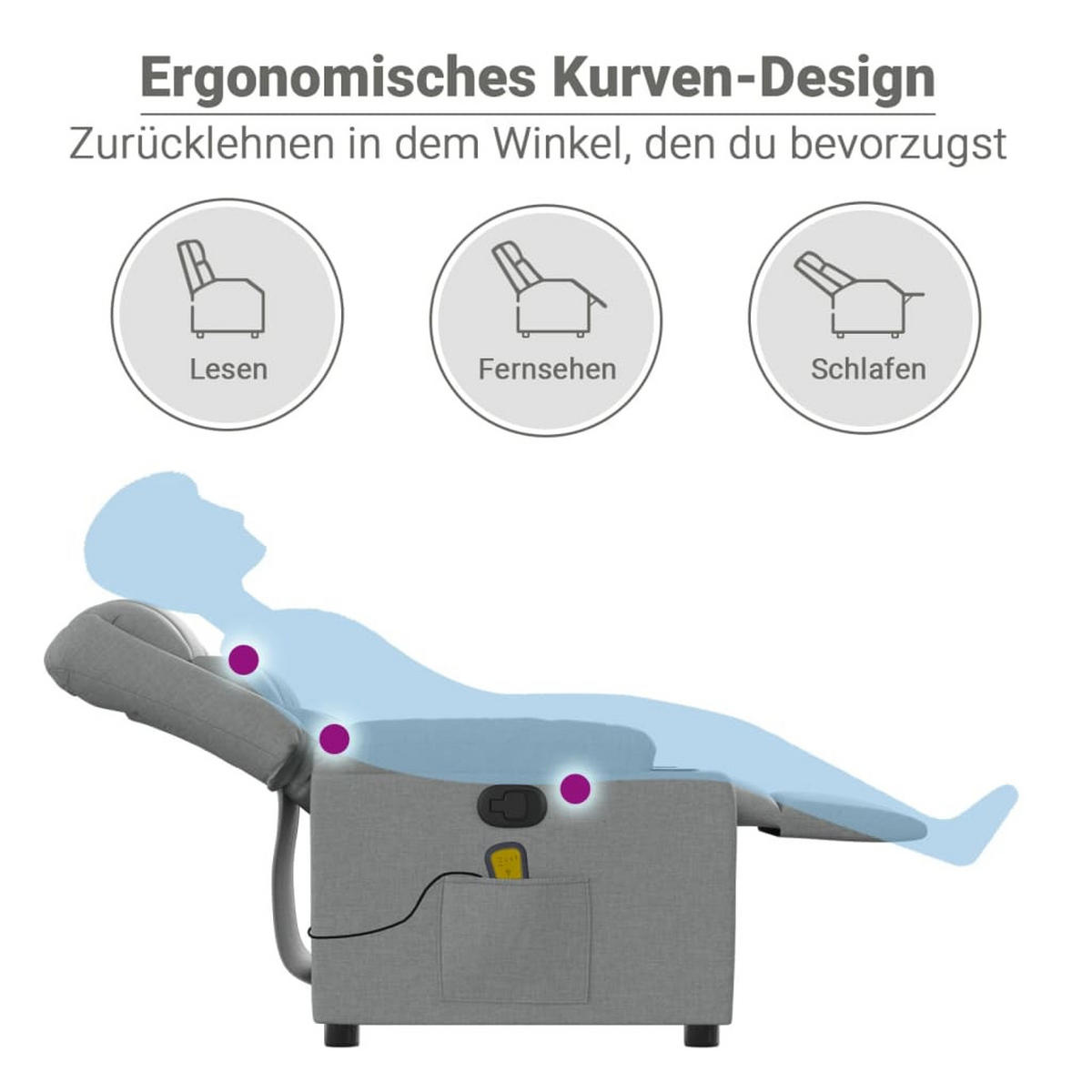 MASSAGESESSEL mit 6 Massage-Modi 77/93/99 cm aus Stoff Hellgrau - Hellgrau, Textil (77/99/93cm) - vidaXL